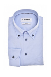 Ledûb Uni Color Subtle Contrast Button-Down Cotton Stretch Overhemd Licht Blauw