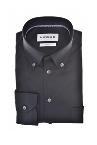 Ledûb Uni Color Subtle Contrast Button-Down Cotton Stretch Overhemd Navy