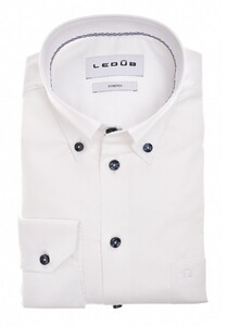 Ledûb Uni Color Subtle Contrast Button-Down Cotton Stretch Overhemd Wit