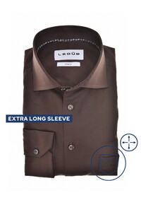 Ledûb Uni Color Subtle Cotton Stretch Extra Lange Mouw Overhemd Donker Bruin