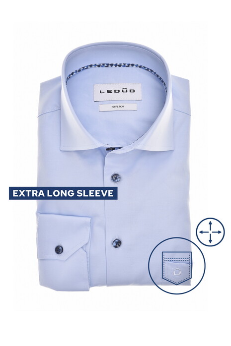 Ledûb Uni Color Subtle Cotton Stretch Extra Lange Mouw Overhemd Licht Blauw