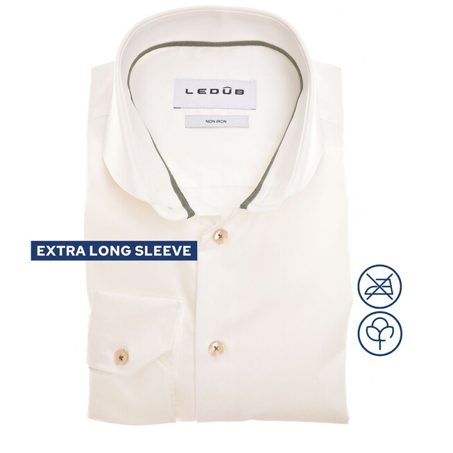 Ledûb Uni Color Subtle Detail Pure Non-Iron Cotton Overhemd Antiekwit-Groen