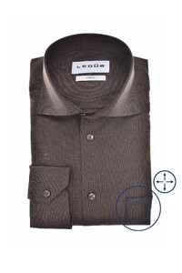 Ledûb Uni Color Wide Spread Stretch Overhemd Donker Bruin