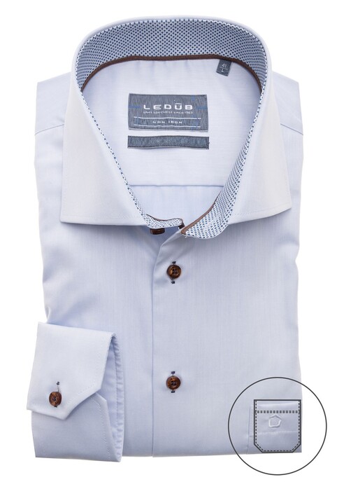 Ledûb Uni Multi Dotted Contrast Overhemd Licht Blauw