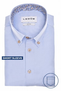 Ledûb Uni Short Sleeve Cotton Non-Iron Subtle Contrast Overhemd Licht Blauw
