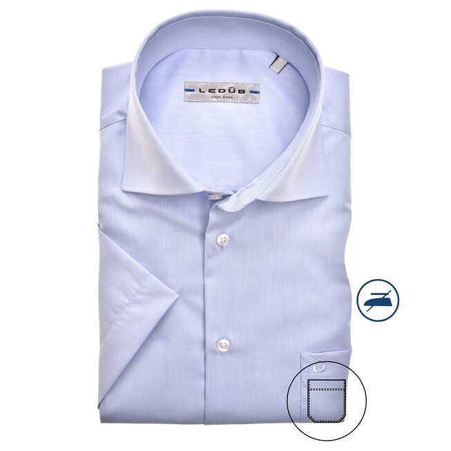 Ledûb Uni Short Sleeve Modern Fit Overhemd Licht Blauw