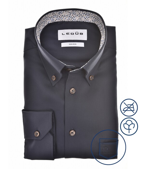 Ledûb Urban Contrast Collar Overhemd Donker Blauw