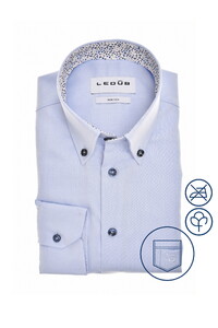Ledûb Urban Contrast Collar Overhemd Lichtblauw-Bruin
