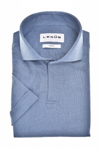 Ledûb V-Neck Cutaway Jersey Short Sleeve Poloshirt Mid Blue