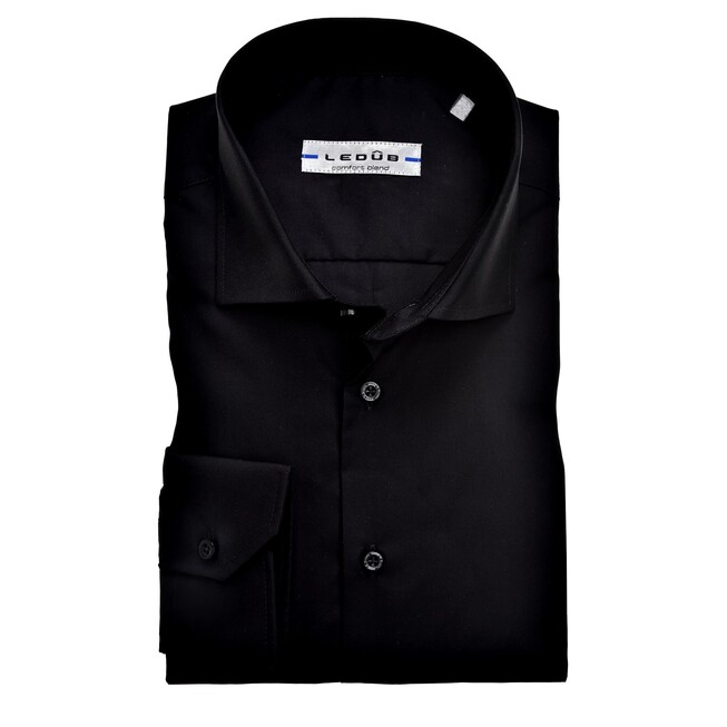 Ledûb Wide Spread Slim Fit Overhemd Zwart