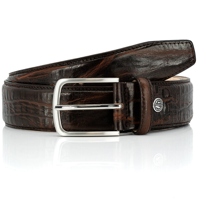 Lindenmann Montreal Full Grain Cow Leather Belt Dark Brown Melange