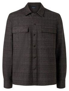 Maerz Allover Duo Check Double Chest Pocket Overshirt Brownie