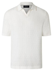 Maerz Allover Fine Texture Subtle Stripe Contrast Details Polo Off White