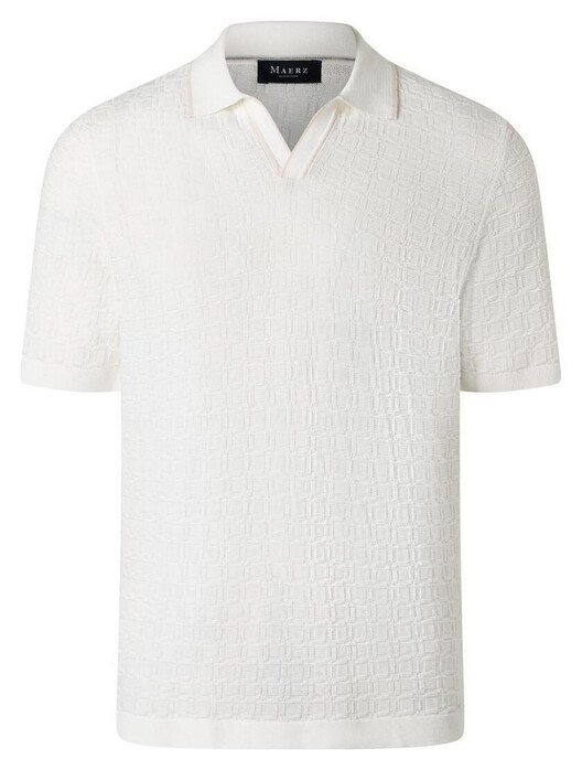 Maerz Allover Fine Texture Subtle Stripe Contrast Details Polo Off White