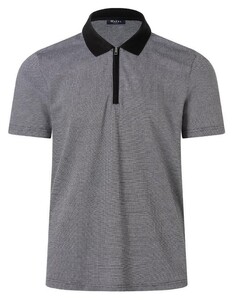 Maerz Allover Micro Lines Pattern Zip Collar Poloshirt Black