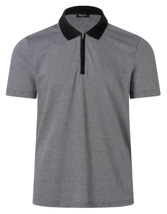 Maerz Allover Micro Lines Pattern Zip Collar Poloshirt Black