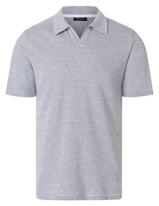 Maerz Cotton Linen Subtle Stripe No Button Collar Poloshirt Navy