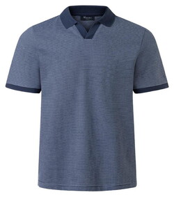 Maerz Fine Stripe No Button Polo Collar Dawn Blue