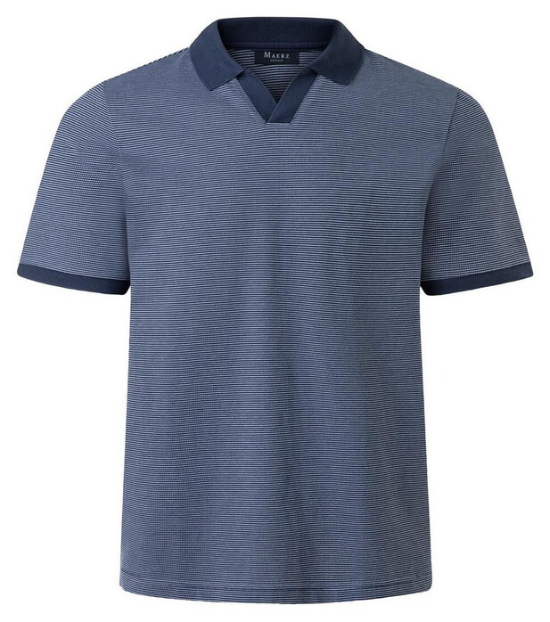 Maerz Fine Stripe No Button Polo Collar Dawn Blue