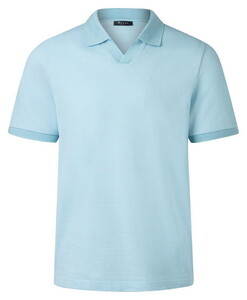 Maerz Fine Stripe No Button Polo Collar Poloshirt Bright Aqua