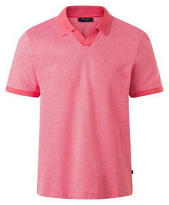 Maerz Fine Stripe No Button Polo Collar Shiny Flamingo