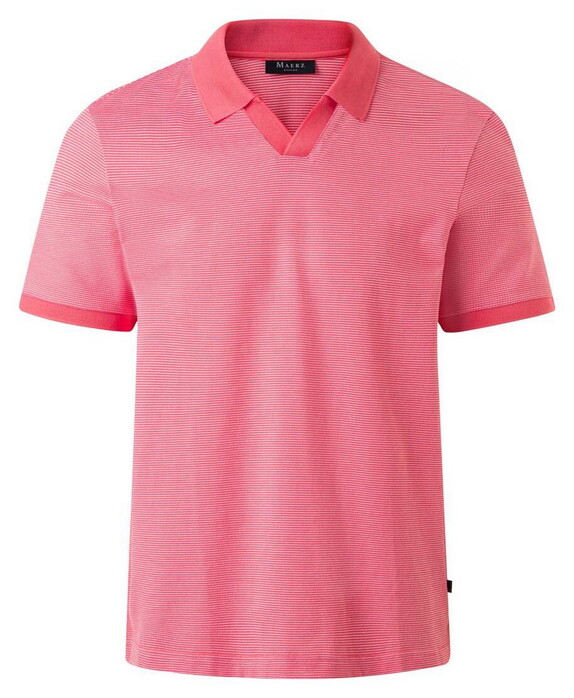 Maerz Fine Stripe No Button Polo Collar Shiny Flamingo