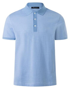 Maerz Fine Stripe Pattern Cotton Polo Blue Sky