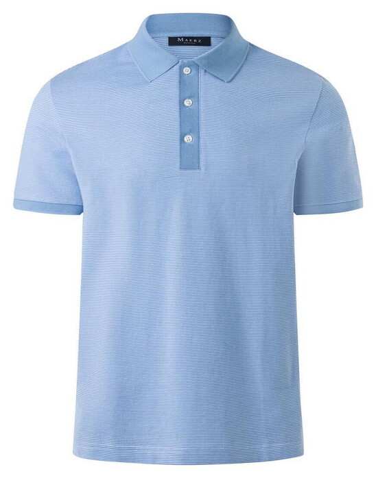 Maerz Fine Stripe Pattern Cotton Poloshirt Blue Sky