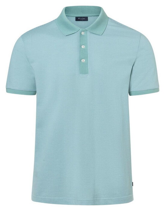 Maerz Fine Stripe Pattern Cotton Poloshirt Bright Aqua