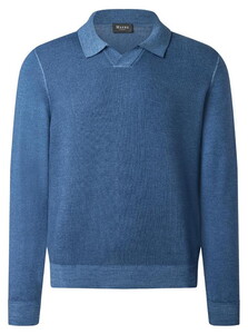 Maerz Fine Wool Texture Knit No Button Polo Collar Trui Nimes Blue