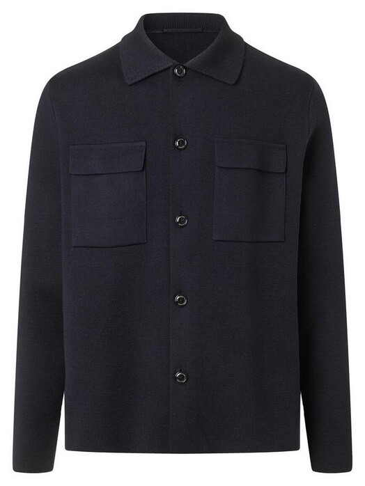 Maerz Knit Cardigan Merino Extrafine Double Chest Pocket Navy
