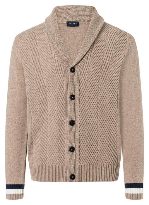 Maerz Large Herringbone Knit Pattern Shawl Collar Vest Hazelnoot