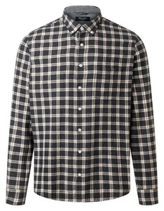 Maerz Light Flanel Herringbone Check Button-Down Overhemd Antraciet