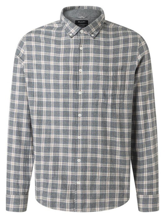 Maerz Light Flanel Herringbone Check Button-Down Overhemd Shark Skin