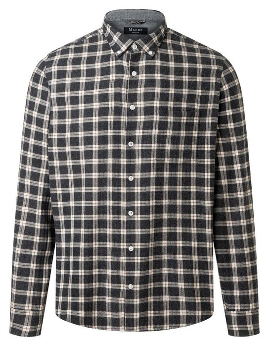 Maerz Light Flannel Herringbone Check Button-Down Shirt Anthracite Grey