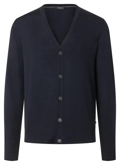 Maerz Merino Extrafine Low V-Shape Neck Button Cardigan Vest Navy