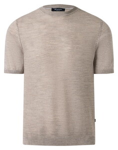 Maerz Merino Extrafine Short Sleeve Subtle Front Stripe Texture Knit Trui Iced Latte