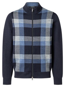 Maerz Merino Superwash Check Knit Two-Way Zip Vest Navy