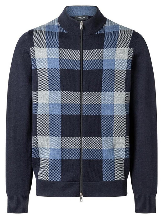 Maerz Merino Superwash Check Knit Two-Way Zip Vest Navy