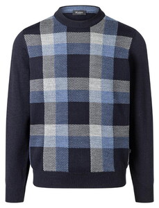 Maerz Merino Superwash Round Neck Multi Check Trui Navy