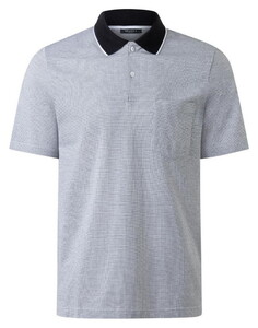 Maerz Micro Texture Pattern Contrast Collar Cotton Polo Navy