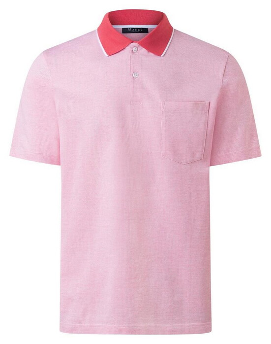 Maerz Micro Texture Pattern Contrast Collar Cotton Polo Shiny Flamingo