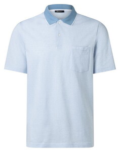 Maerz Micro Texture Pattern Contrast Collar Cotton Poloshirt Blue Sky