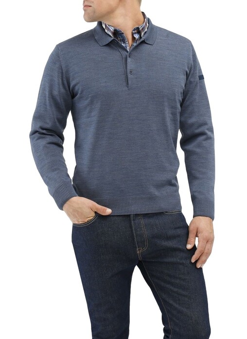 Maerz Polo Lange Mouw Pullover Nimes Blue