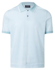 Maerz Polo Pullover Fine Striped Cotton Linen Blend Bright Aqua