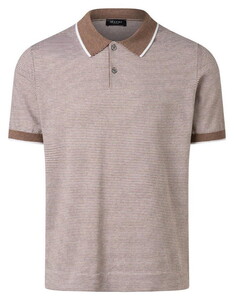 Maerz Polo Pullover Fine Striped Cotton Linen Blend Frappuccino