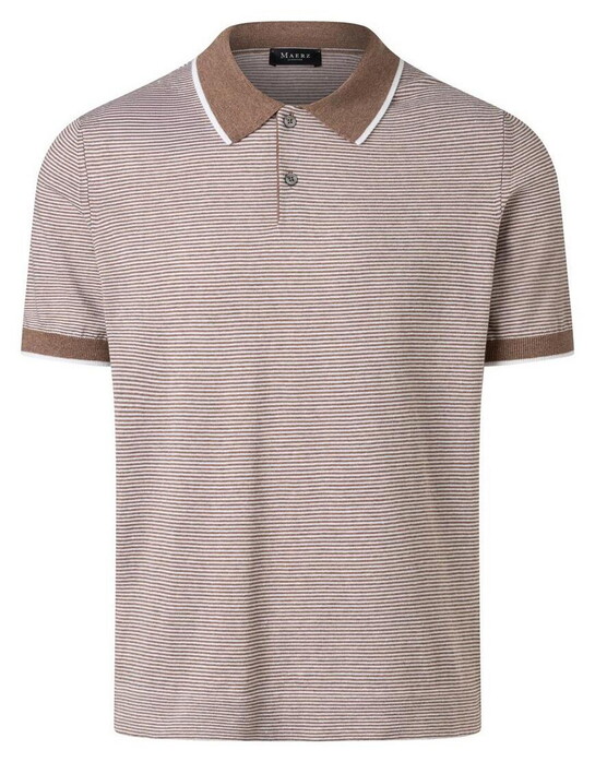 Maerz Polo Pullover Fine Striped Cotton Linnen Blend Trui Frappuccino