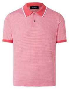 Maerz Polo Pullover Fine Striped Cotton Linnen Blend Trui Shiny Flamingo