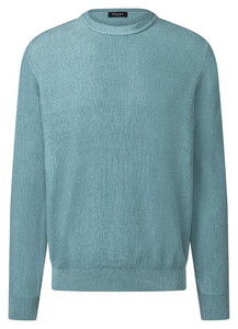 Maerz Ribbed Texture Subtle Pearl Effect Organic Cotton Crew Neck Pullover Pastel Turquoise