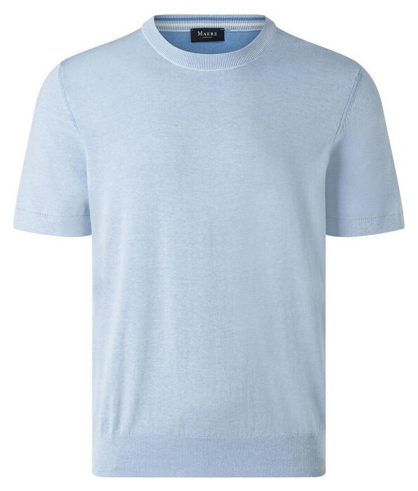 Maerz Short Sleeve Pullover Uni Color Fine Cotton Knit Blue Sky
